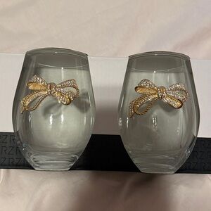 NWT Bling Rhinestone Gold Bow Coquette Glasses Set of 4